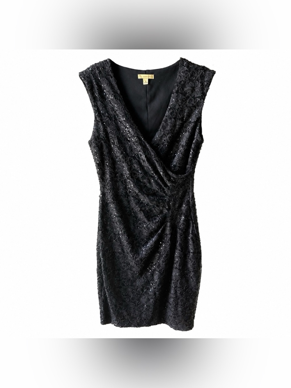 Dress Barn Blue Sequin Faux Wrap Sleeveless Cocktail Dress Size 10